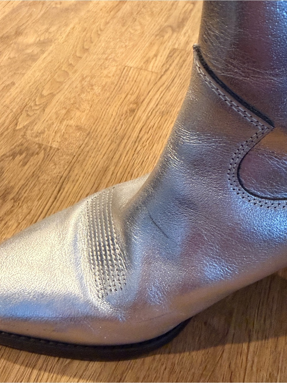 Free People Metallic Silver Women's Pointed Toe Mid-Calf Boot - Picture 2 of 7